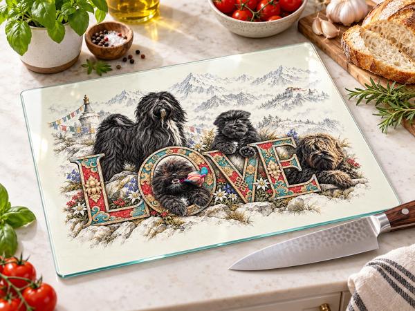 LOVE - Heritage Collection | Black Tibet Terrier Glas-Schneidebrett